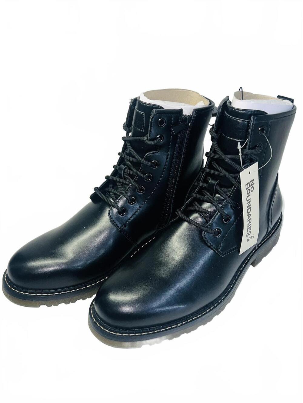 No Boundaries Men's Black Faux Leather Combat Footbed Boots Size 10.5
